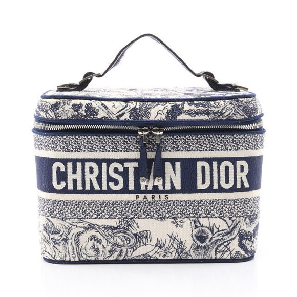 Christian Dior DiorTravel Vanity Handbag Canvas White Navy Blue - Picture 1 of 7